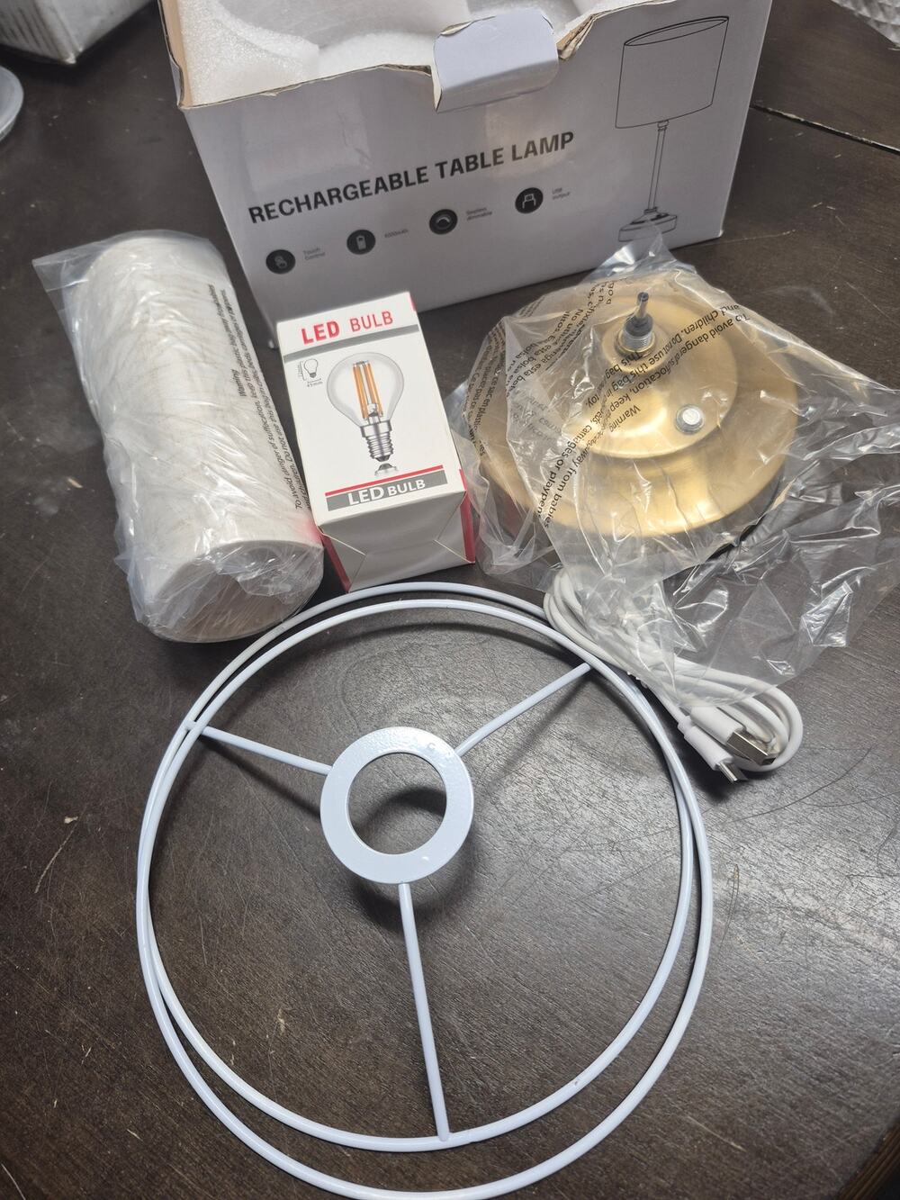 White Gold Rechargeable Table Lamp W/ Shade & Bulb Dimmable Touch Control s18